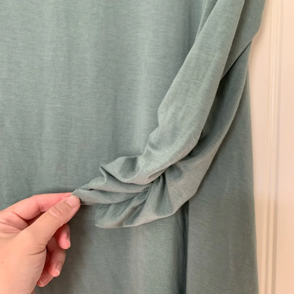 Sage Ruched Sleeve Maternity Swing Dress - Picture 3 of 5